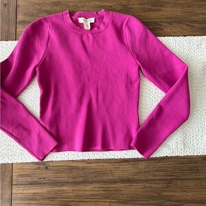 Cropped Fuchsia Crewneck ribbed shirt